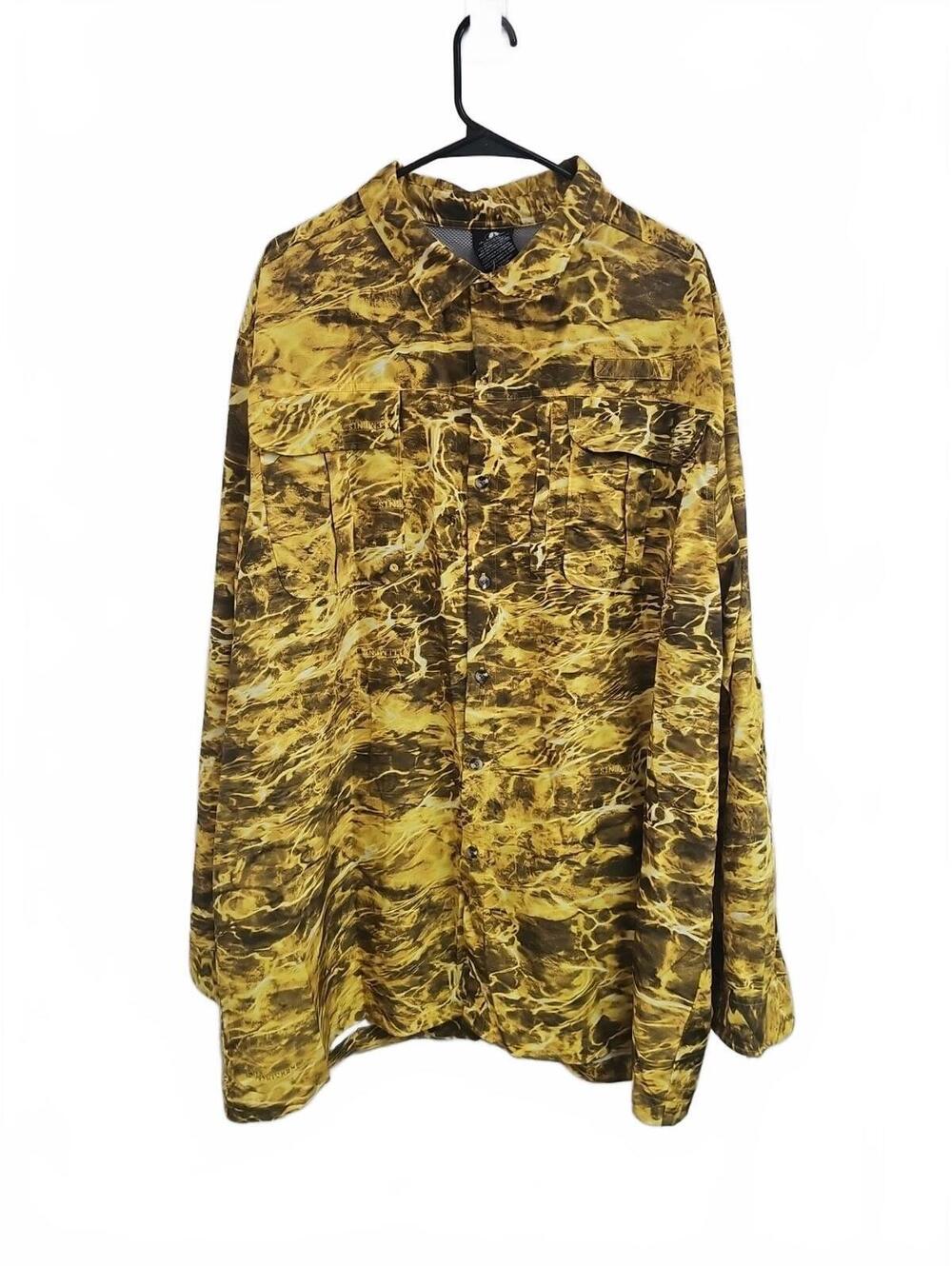 Mossy Oak Shirt Mens XXXL 3XL 3XG Yellow Camo Vented Hunting Fishing Long Sleeve